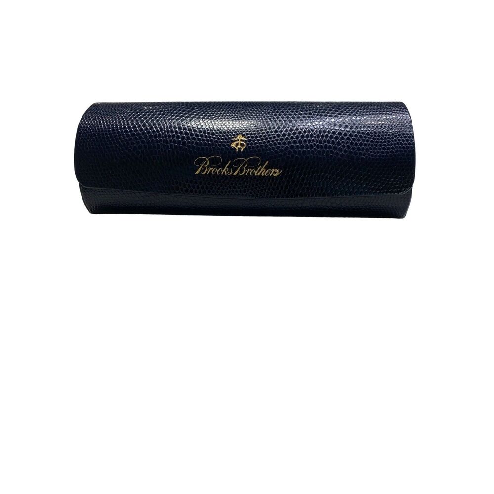 Brooks Brothers Clam Hard Shell Eyeglass Case Textured Navy Blue Glasses Holder‎